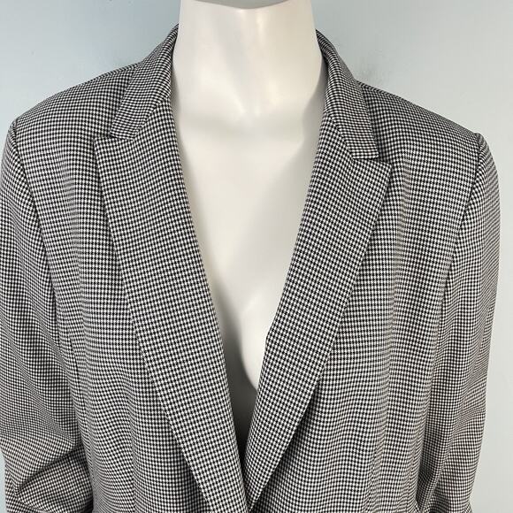 Talbots Women's 12 Single Button Stretch Blazer Jacket Black White Houndstooth - Picture 3 of 16